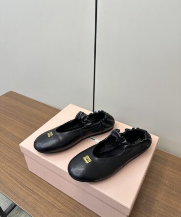 נעלי בלרינה מיו מיו MIU MIU Ruches nappa leather ballerinas