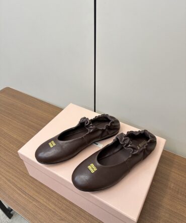 נעלי בלרינה מיו מיו MIU MIU Ruches nappa leather ballerinas